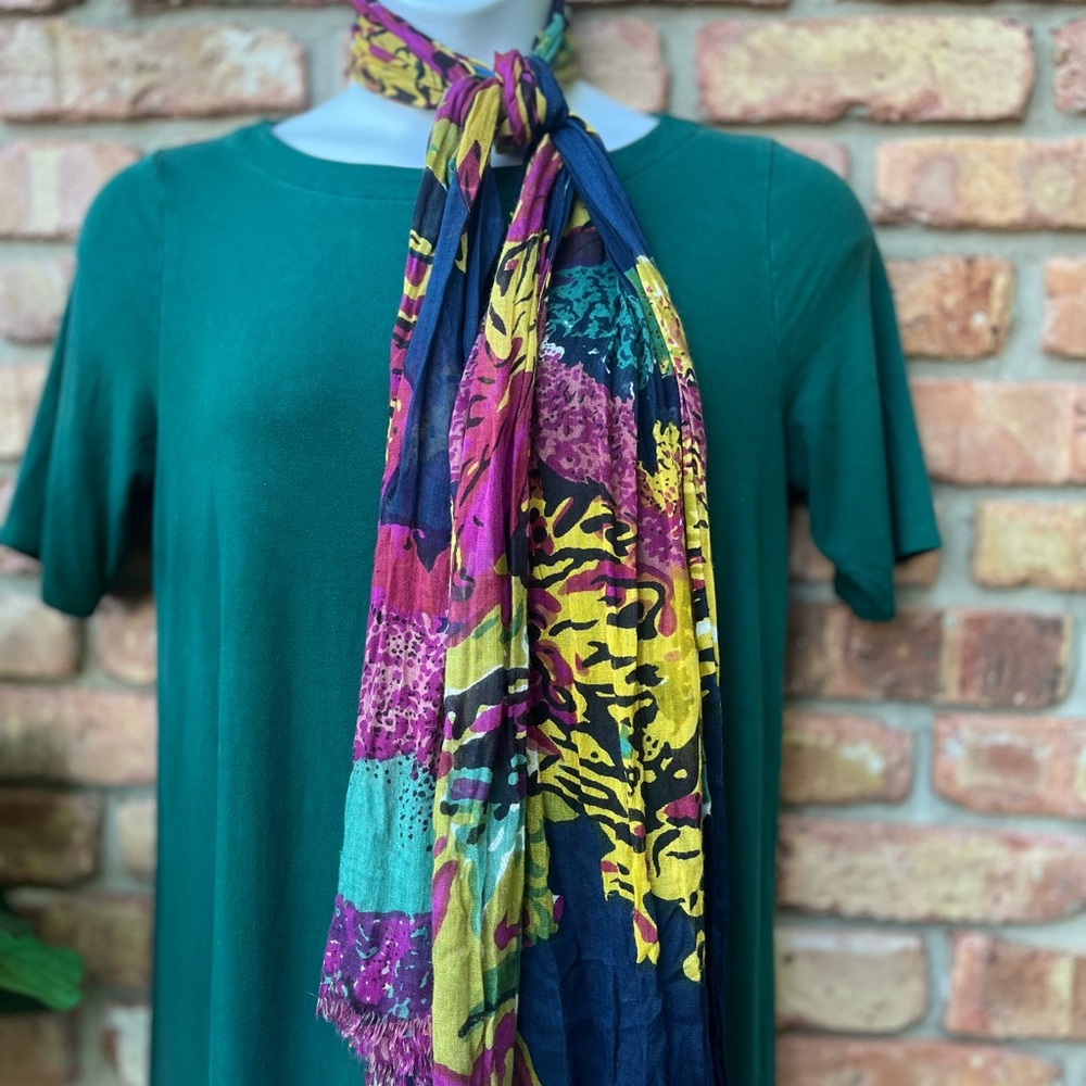 ABSTRACT SCARF JEWEL COLORS FRINGE - Picture 8 of 11